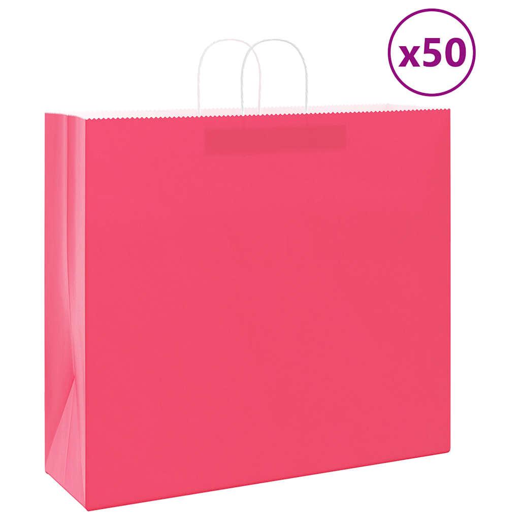 Papirposer med håndtag 54×15×49 cm - lyserød, 50 stk.