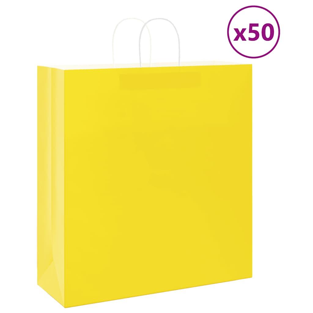 Papirposer med håndtag - 50 stk., gul, 45×17×48 cm