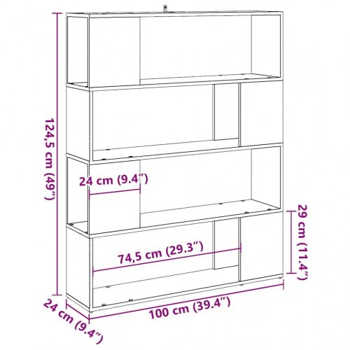 Bogreol/rumdeler 100×24×124,5 cm - antikt trælook