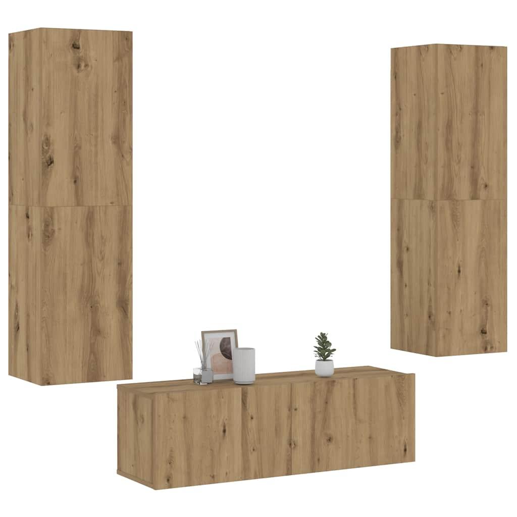 Væghængte tv-skabe 3 stk. konstrueret træ egetræsfarve