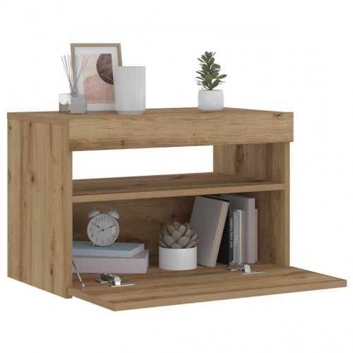 Sengeskab med LED-lys i artisan eg 60×35×40 cm - konstrueret træ