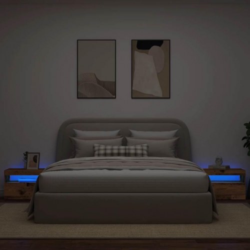 Sengeskab med LED-lys - antikt trælook 60×35×40 cm, konstrueret træ