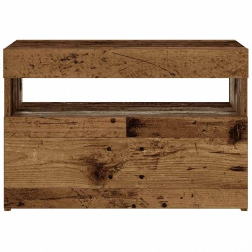 Sengeskab med LED-lys - antikt trælook 60×35×40 cm, konstrueret træ