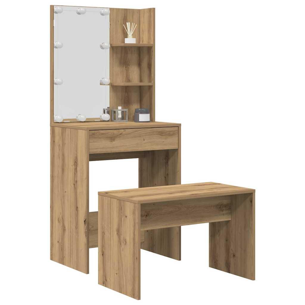 Toiletbordssæt med LED-spejl - Artisan eg, konstrueret træ