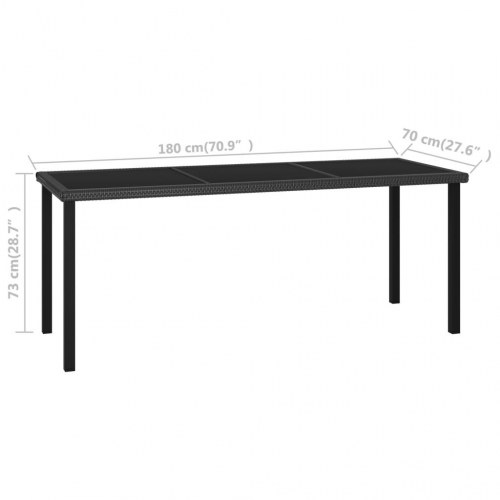 Havebord 180 × 70 × 73 cm i sort polyrattan med glasplade