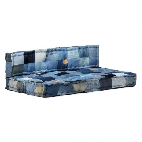 Hynder til pallesofa 2 dele denim-patchwork blå