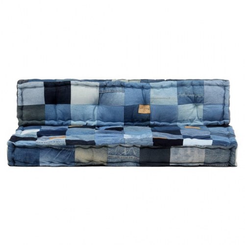 Hynder til pallesofa 2 dele denim-patchwork blå