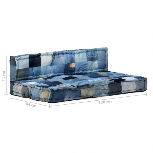 Hynder til pallesofa 2 dele denim-patchwork blå