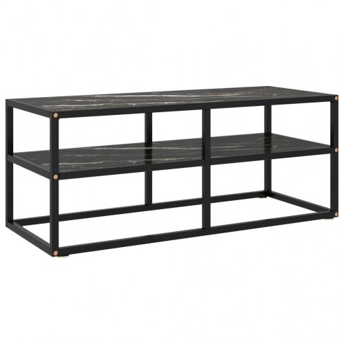 Tv-bord 100×40×40 cm i sort marmorglas - hylde og stålstel