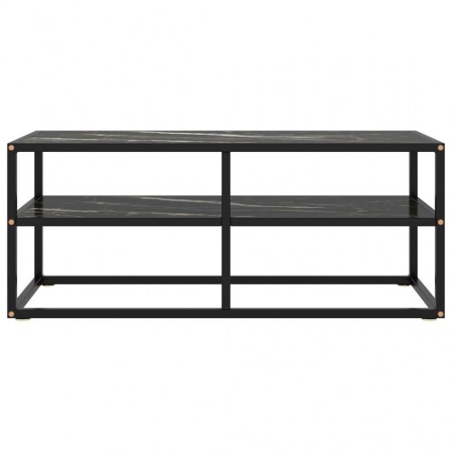 Tv-bord 100×40×40 cm i sort marmorglas - hylde og stålstel
