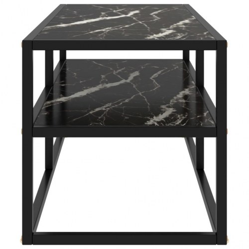 Tv-bord 100×40×40 cm i sort marmorglas - hylde og stålstel