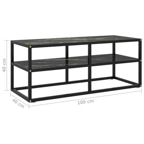 Tv-bord 100×40×40 cm i sort marmorglas - hylde og stålstel