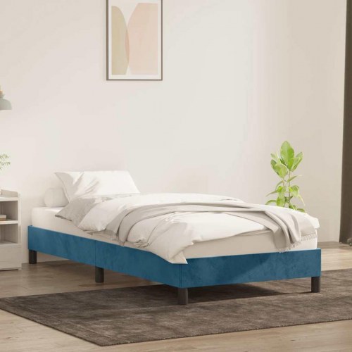 Sengeramme i fløjl 90x220 cm - mørkeblå, med lamelbund