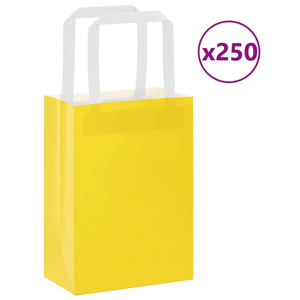 Papirposer med håndtag - 250 stk., 15×8×21 cm, gul