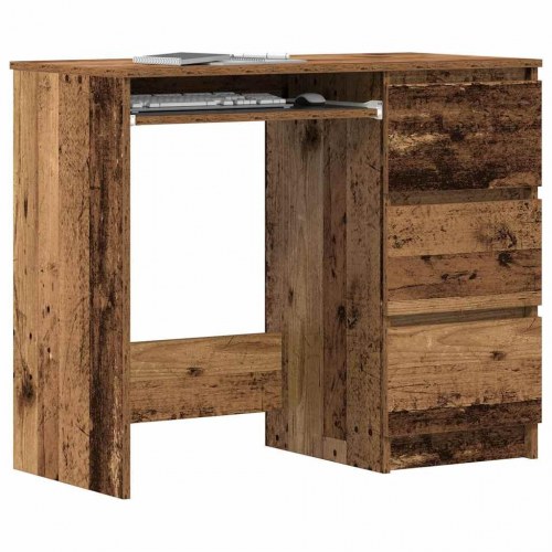 Skrivebord 90 × 45 × 76 cm i konstrueret træ - gammelt trælook, med 3 skuffer