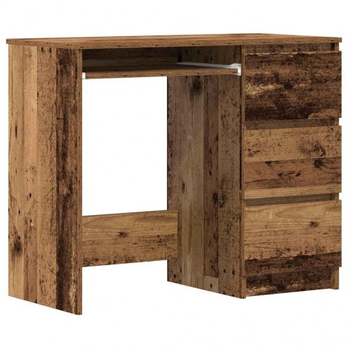 Skrivebord 90 × 45 × 76 cm i konstrueret træ - gammelt trælook, med 3 skuffer