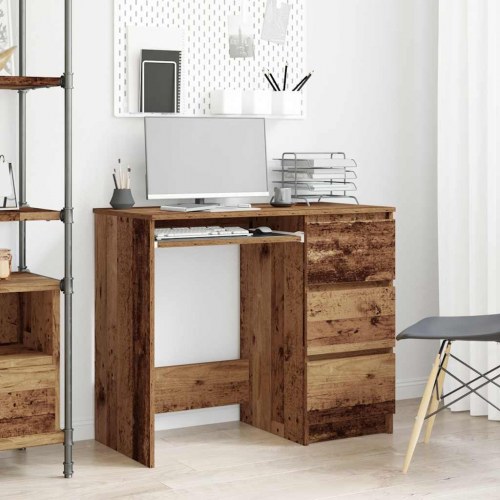 Skrivebord 90 × 45 × 76 cm i konstrueret træ - gammelt trælook, med 3 skuffer