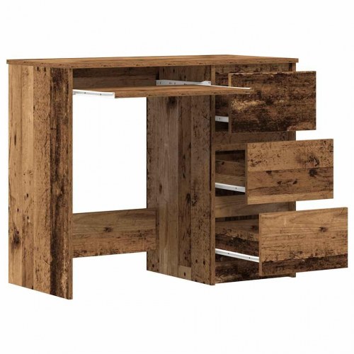 Skrivebord 90 × 45 × 76 cm i konstrueret træ - gammelt trælook, med 3 skuffer