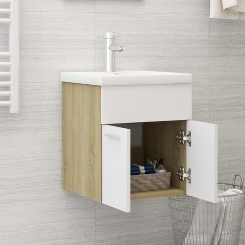 Skab til håndvask 41x38,5x46 cm konstrueret træ hvid sonoma-eg