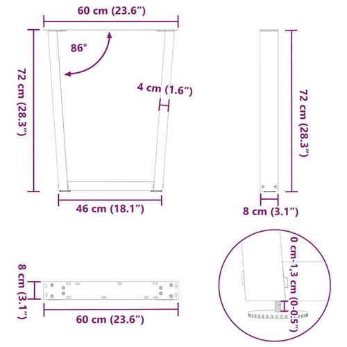 Spisebordsben V-formet 2 stk 60x(72-73,3) cm stål antracitgrå