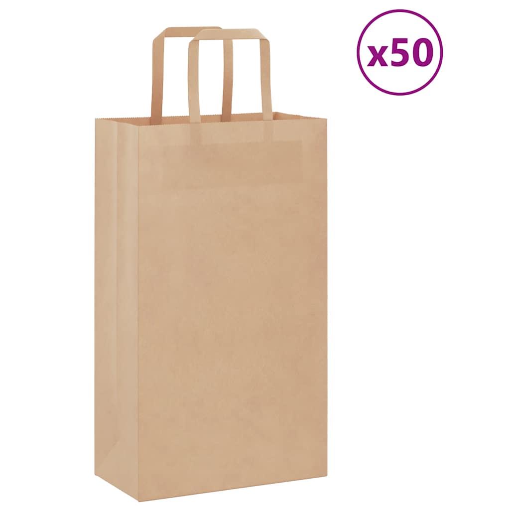 Papirposer 50 stk. med håndtag 21x11x36 cm brun