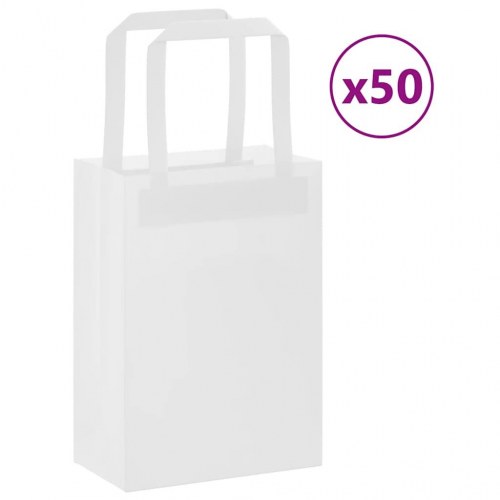 Papirposer med håndtag - 50 stk., 15×8×21 cm, hvid