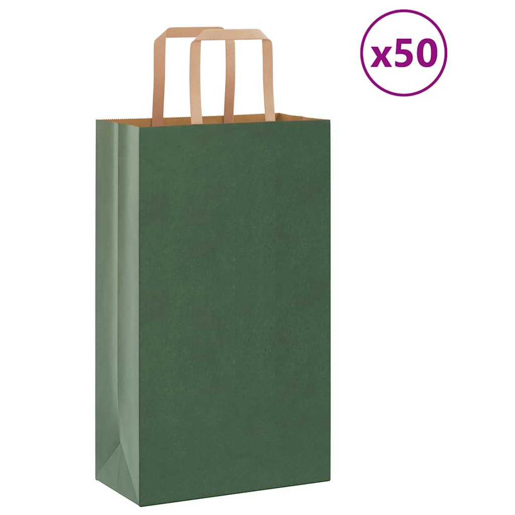 Papirposer 50 stk. med håndtag 21x11x36 cm grøn