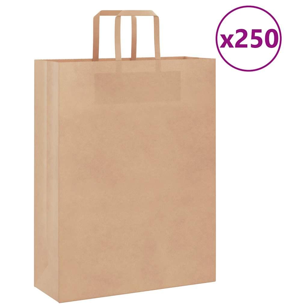 Kraftpapirposer 250 Stk. Med Håndtag 32x12x42 Cm Brun