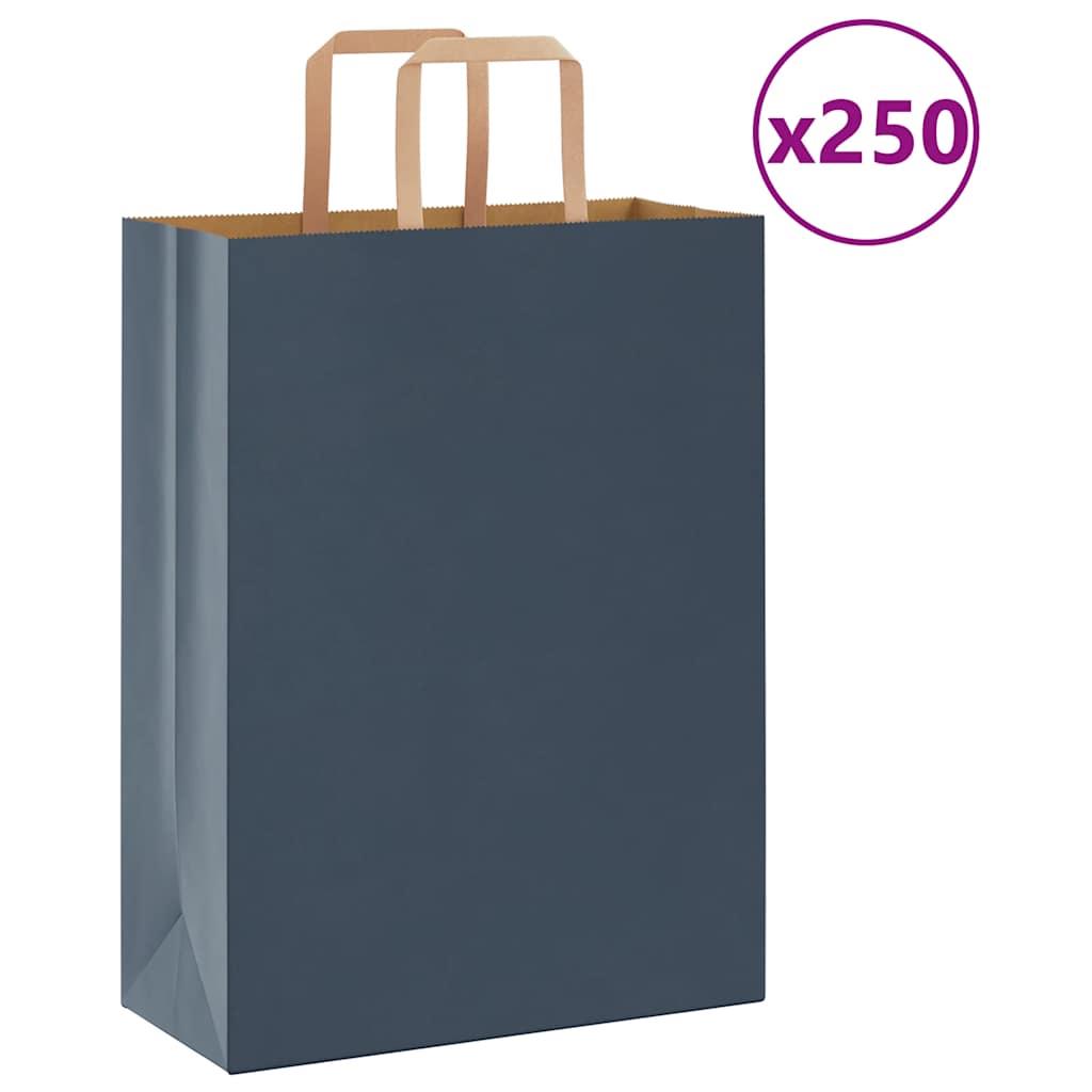 Kraftpapirposer 250 Stk. Med Håndtag 26x12x35 Cm Blå