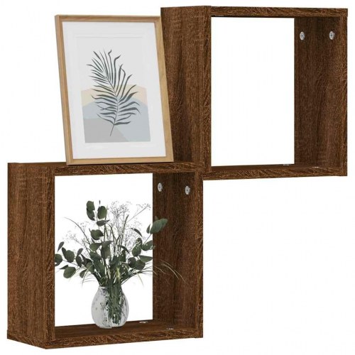 Kubeformede væghylder - 2 stk. 30×15×30 cm i brun egetræsfarve