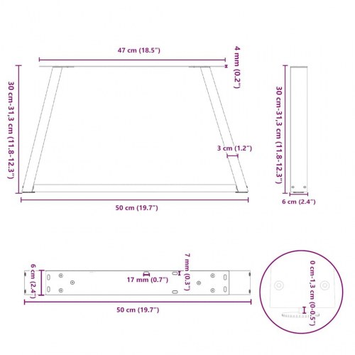 Sofabordsben V-formet 2 stk. sort 50x(30-31,3) cm stål
