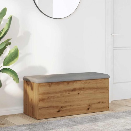 Opbevaringsbænk i håndlavet eg - konstrueret træ, 102×42×45 cm med hynde