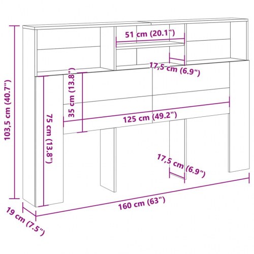 Sengegavl med opbevaring 160 x 19 x 103,5 cm - antikt træ
