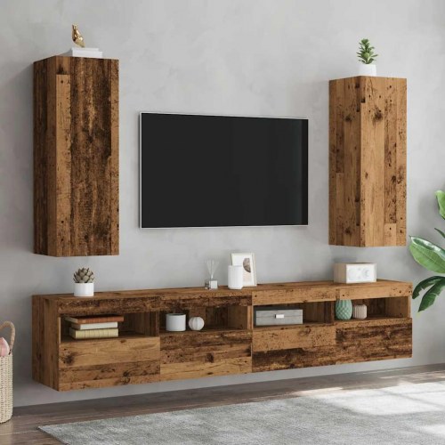 Væghængte tv-skabe 2 stk. 30,5 x 30 x 90 cm - antikt træ
