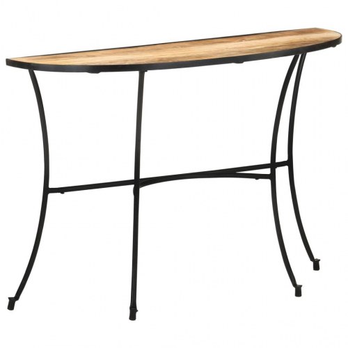 Sidebord 110 × 40 × 77 cm i massivt mangotræ - halvrundt konsolbord med stålben
