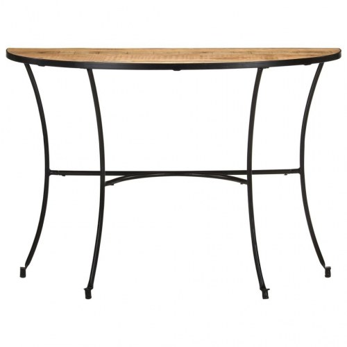 Sidebord 110 × 40 × 77 cm i massivt mangotræ - halvrundt konsolbord med stålben