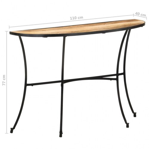 Sidebord 110 × 40 × 77 cm i massivt mangotræ - halvrundt konsolbord med stålben
