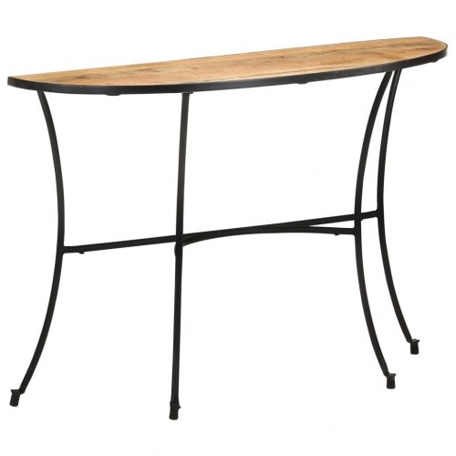 Sidebord 110 × 40 × 77 cm i massivt mangotræ - halvrundt konsolbord med stålben