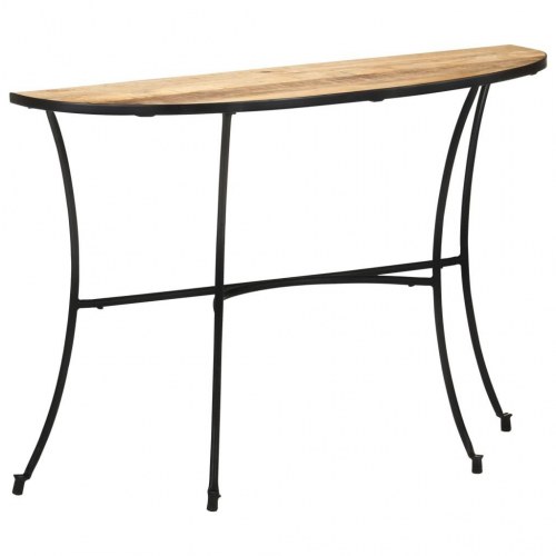 Sidebord 110 × 40 × 77 cm i massivt mangotræ - halvrundt konsolbord med stålben