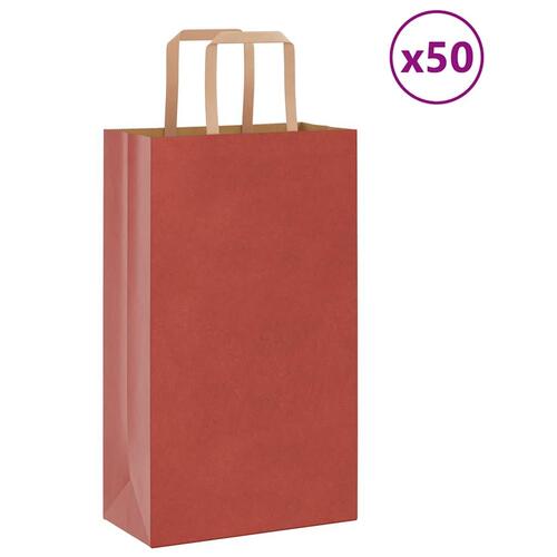 Papirposer 50 stk. med håndtag 21x11x36 cm rød