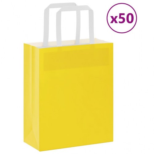 Papirposer med håndtag 50 stk. - 18×8×22 cm, gul