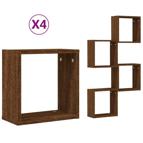 Væghylder kubeformet - 4 stk. 30×15×30 cm, brun egetræsfarve