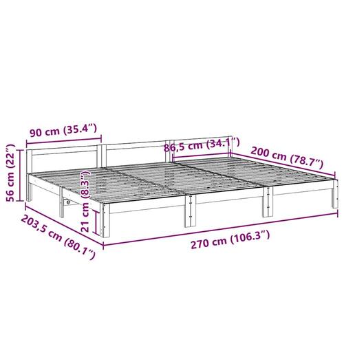 Familie sengeramme uden madras 270x200 cm massivt fyrretræ