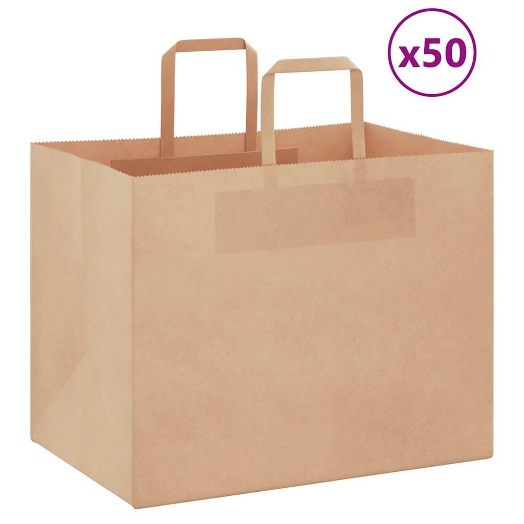 Kraftpapirposer 50 stk. med håndtag 32x22x24 cm brun