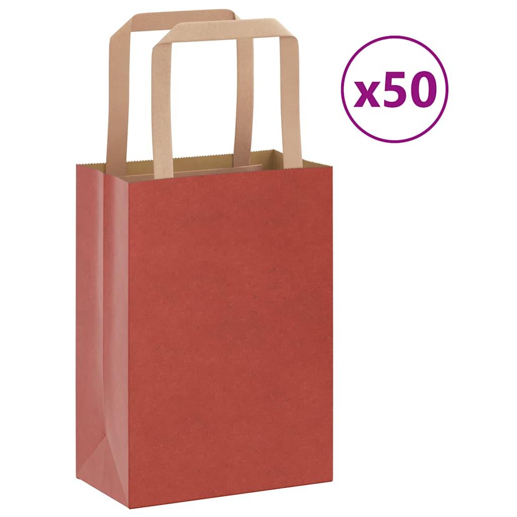 Papirposer 50 stk. med håndtag 15x8x21 cm rød