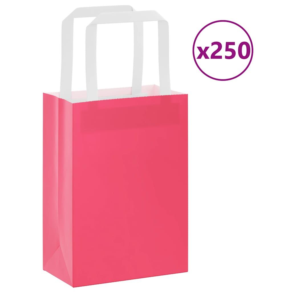 Papirposer med håndtag 250 stk. - 15×8×21 cm, lyserød