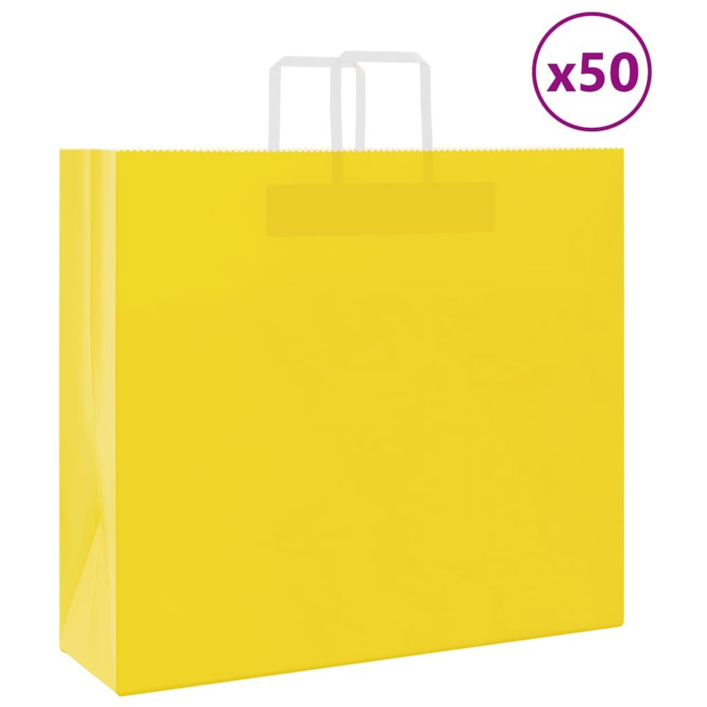 Papirposer med håndtag - 50 stk., gul, 54 × 15 × 49 cm