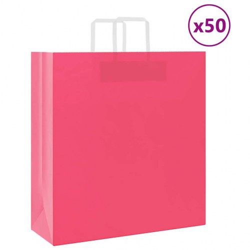 Papirposer med håndtag 50 stk. 45 x 17 x 48 cm - lyserød