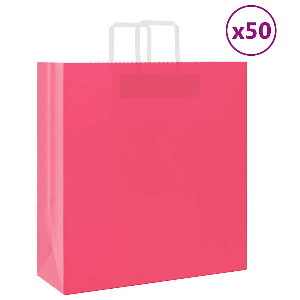 Papirposer med håndtag 45×17×48 cm - lyserød, 50 stk.