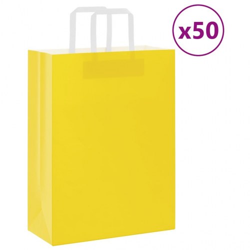 Papirposer med håndtag - 50 stk., 26×12×35 cm, gul
